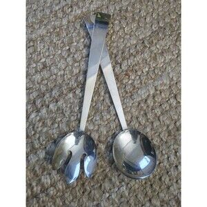 I. Magnin Silver Plated Salad Servers Large Fork Spoon MCM 1950s 1940s Vintage